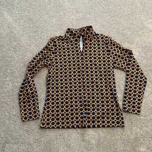 Long sleeve, 1/4 zip blue and gold pattern shirt